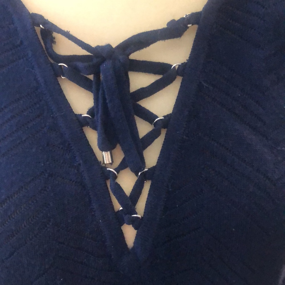 #Navy sweater top# tie neck - Picture 2 of 7